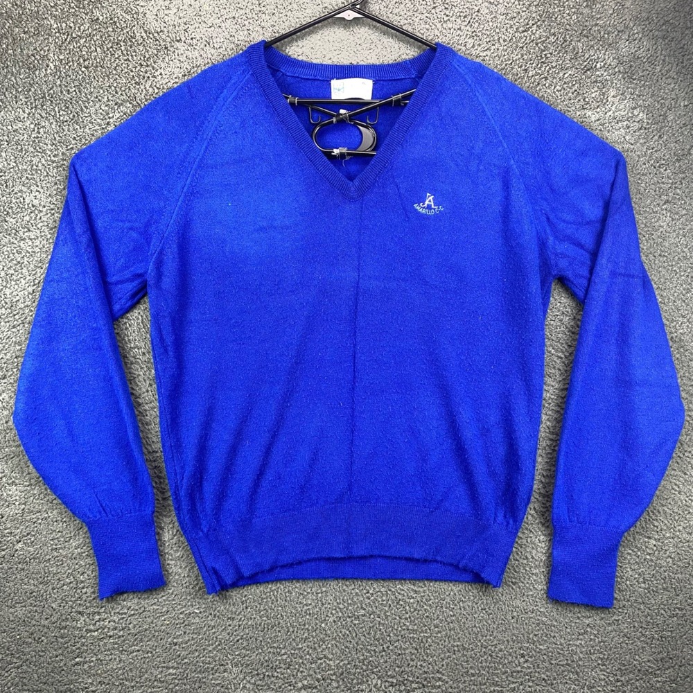 Vtg Pickering Active Sportswear Mens XL‎ V-Neck Long Sleeve Acrylic Blue Sweater
